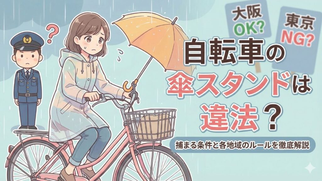 自転車の傘スタンドは違法？捕まる条件と各地域のルールを徹底解説