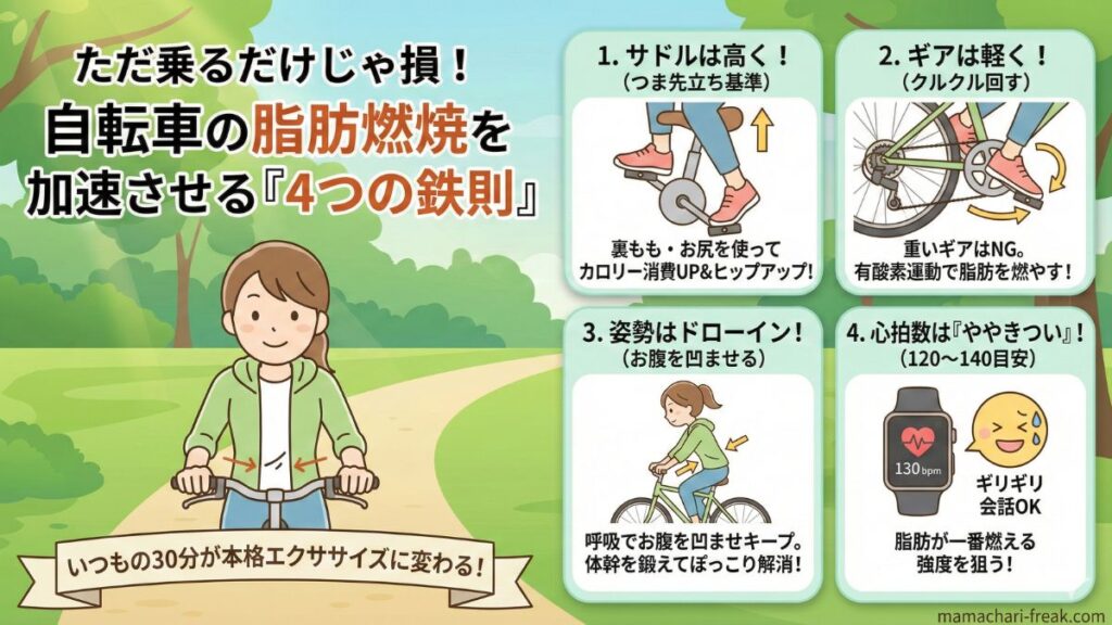 サドルやギア調整で脂肪燃焼を促進