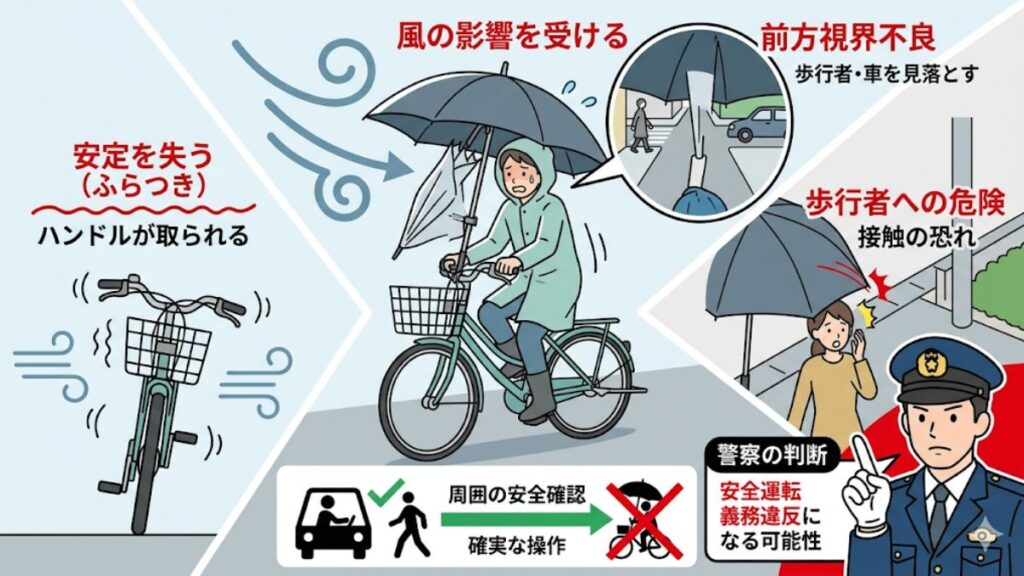 視野の妨げや安定を失う運転は安全運転義務違反の対象
