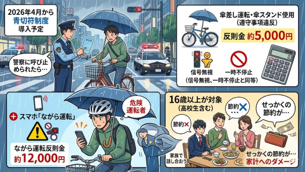 自転車の傘スタンド利用が違法と判断された際の罰則とリスク