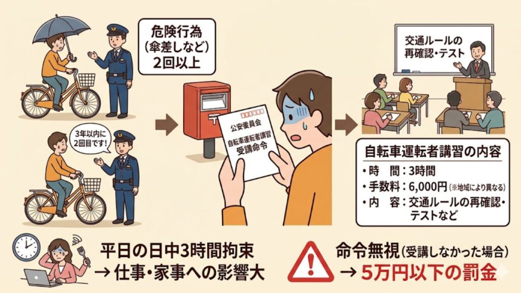 繰り返しの違反で受講が命じられる自転車運転者講習制度