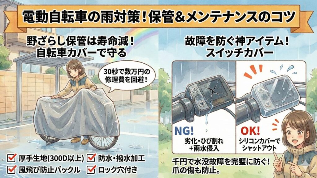電動自転車の雨の日対策！保管やメンテナンスのコツ