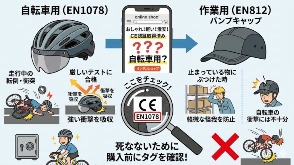 自転車用EN1078と作業用EN812の性能の違い
