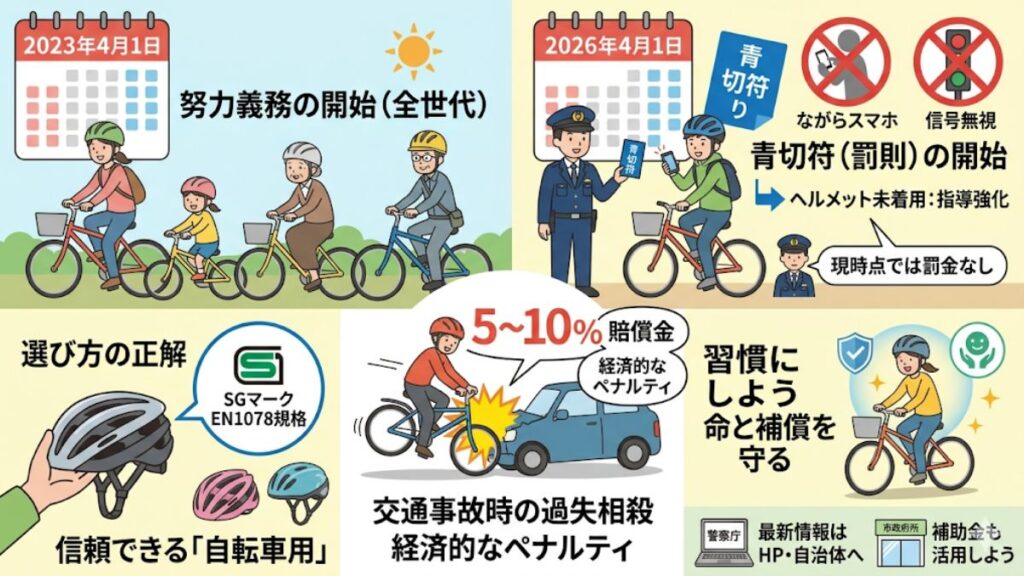 自転車のヘルメット義務化や罰則がいつからかを再確認