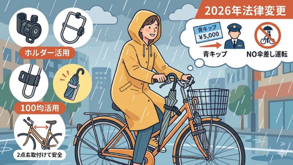 2026年法改正対策！自転車の傘の持ち運び方と反則金回避のコツ