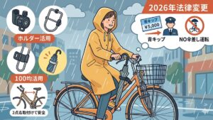 2026年法改正対策！自転車の傘の持ち運び方と反則金回避のコツ