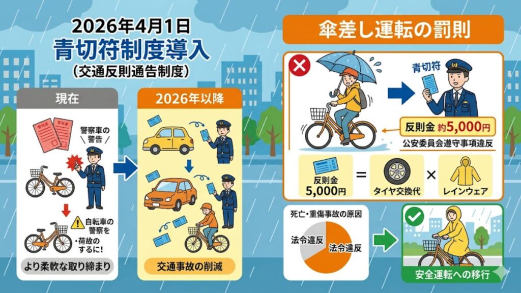 安全な自転車での傘の持ち運びと法改正の注意点