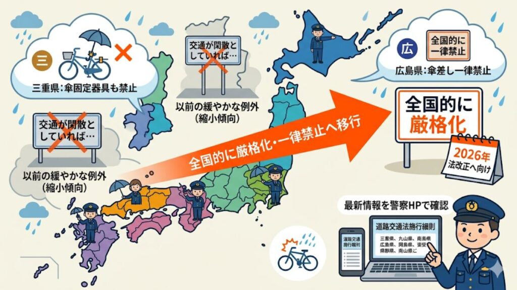各都道府県の道路交通規則による傘の使用制限