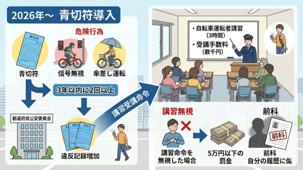 危険行為による自転車運転者講習の義務化と罰金