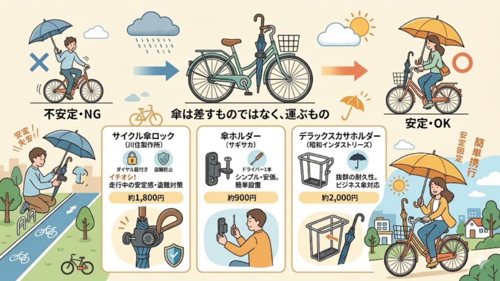 自転車の傘の持ち運びを快適にするホルダー活用術
