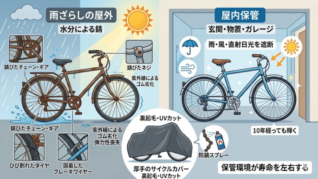 自転車に何年乗れるかを左右する保管と寿命のサイン