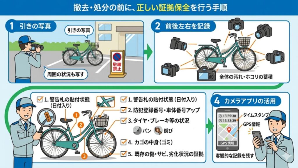 自転車の無断駐輪への張り紙から撤去や処分を行う手順