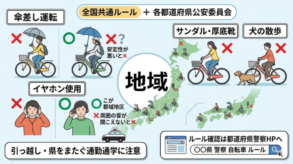 傘差しやイヤホン使用など各地域の遵守事項