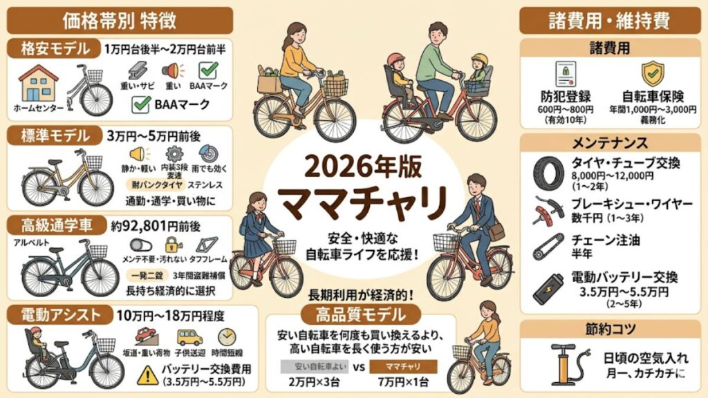 2026年版ママチャリの値段相場は？賢い選び方と維持費を解説