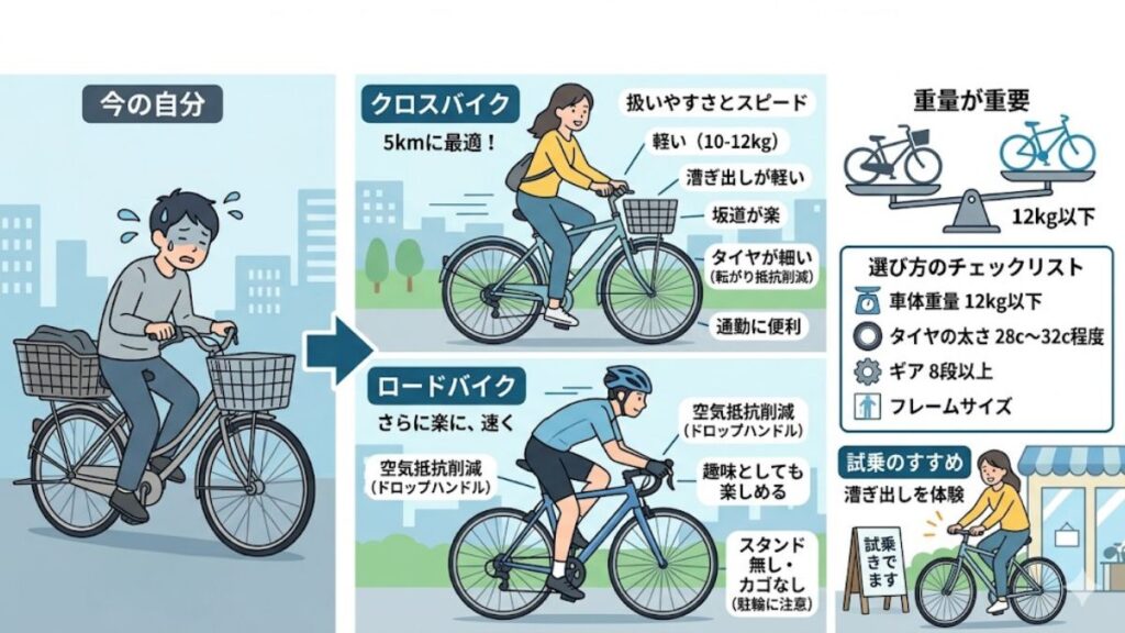 自転車の5km走行がきつい時の解決策とおすすめの車種