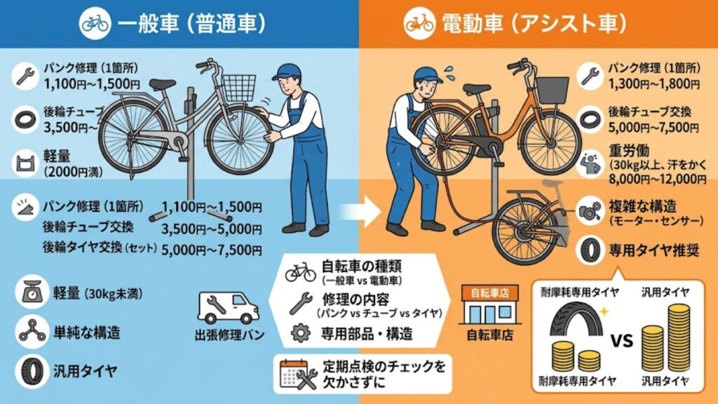 自転車のパンク修理の値段を左右する要素と出張サービス