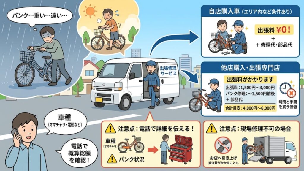 ダイワサイクル等の出張修理の料金体系と注意点