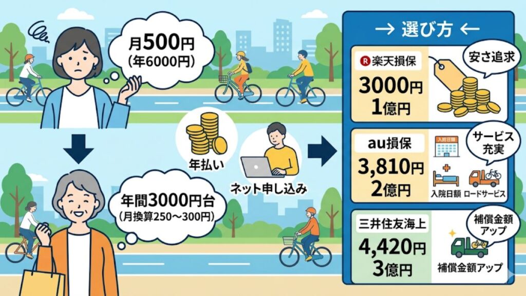 自転車保険で500円以下のおすすめプランを比較