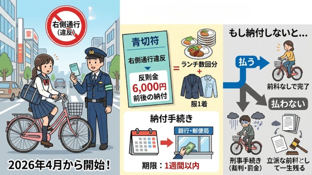 右側通行時の反則金はいくら？6,000円の納付義務