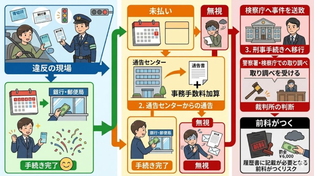 未払いは前科のリスクも！交通反則通告制度の流れ
