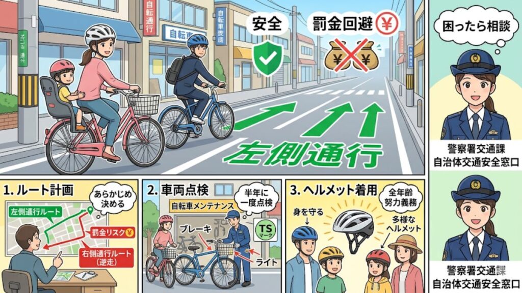自転車の右側通行を防ぎ罰金を回避するための交通安全対策