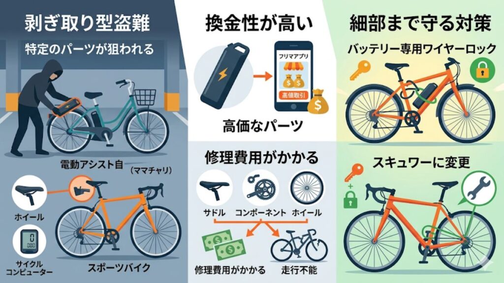 電動自転車のバッテリーや特定のパーツを狙う犯行