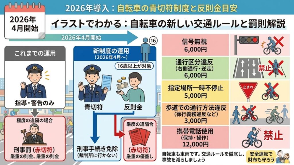 自転車のどっち通行を守らないと課される罰則と青切符